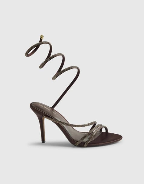 River Island Embellished wrap around heeled sandals in brown - dark - view 1