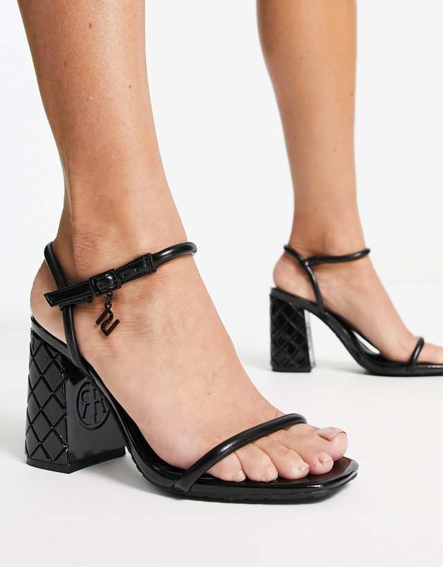 River Island - embossed block heeled sandal in black