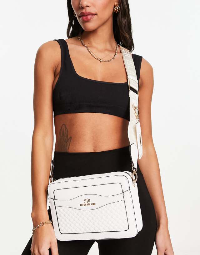 River Island embossed boxy cross body bag in white