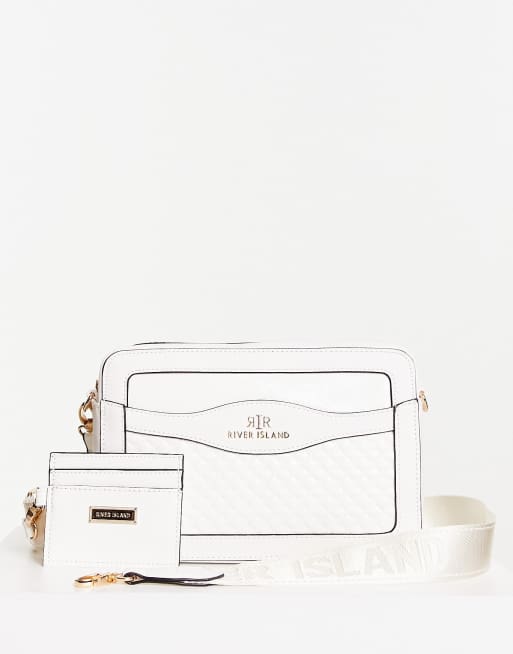 River Island Embossed Cross Body Back with Pouch in White