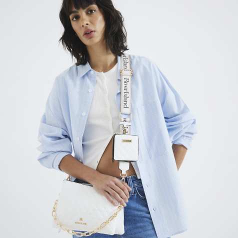 River Island Embossed chain cross body bag in white - view 1