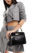 River Island embossed cross body purse with charm detail in black