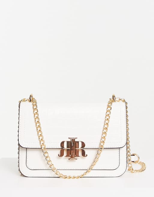 White RI monogram padlock cross body bag