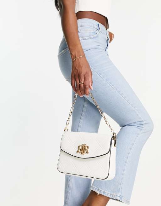 River Island Embossed Monogram Boxy Cross-body Bag in White