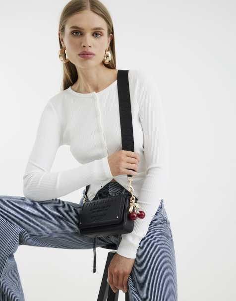 River Island Embossed flap cross body bag in black - view 1