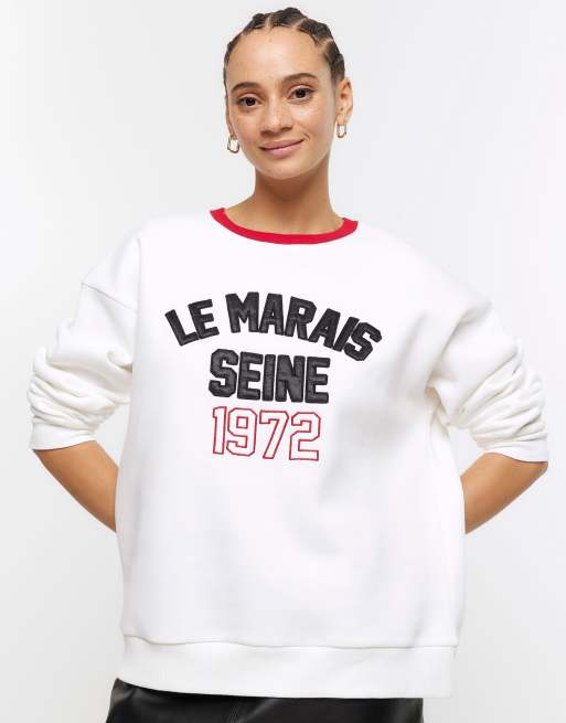River Island Embossed graphic sweatshirt in cream