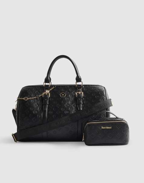 River Island Embossed monogram barrel bag bundle in black - view 1