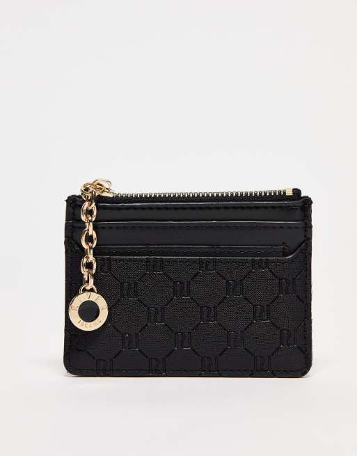 River Island embossed monogram card holder in black | ASOS