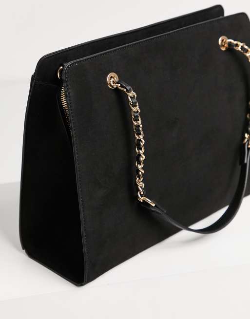 River Island patent embossed chain tote bag in black