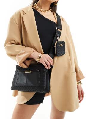 River Island River Island Embossed monogram cross body bag in black