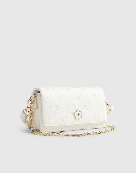 River Island Embossed monogram cross body bag in cream - view 1