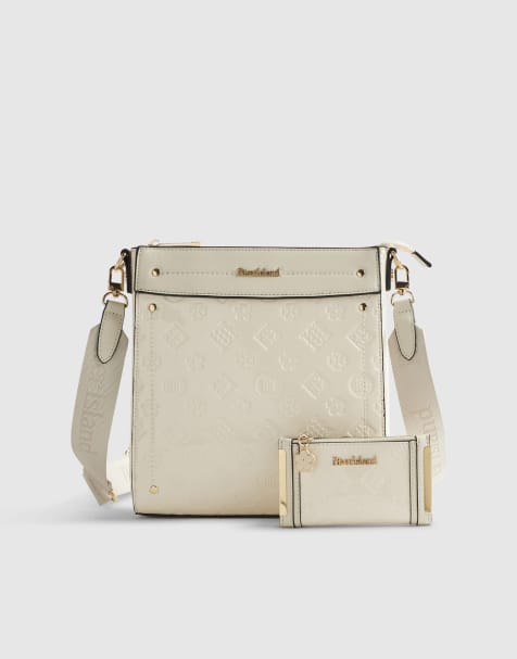River Island Embossed monogram messenger bag bundle in cream - view 1