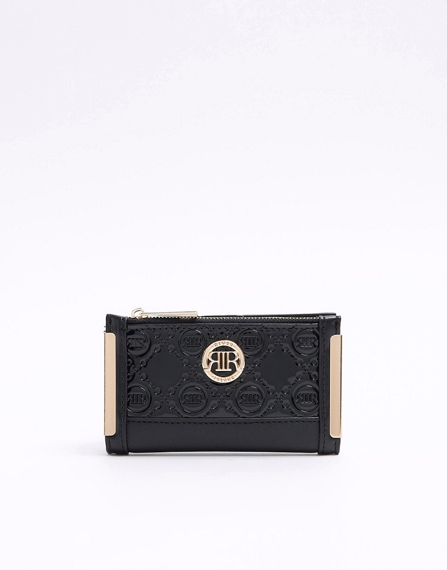 River Island Embossed monogram mini purse in black