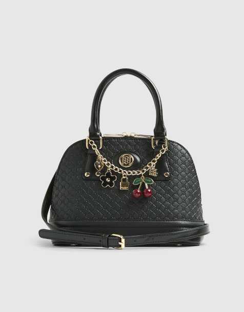 River Island Embossed monogram print charm tote bag in black - view 1