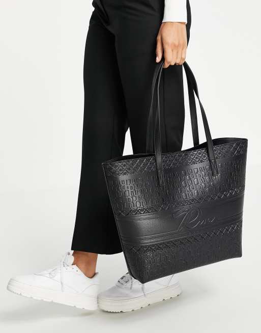 River Island embossed monogram shopper bag in black