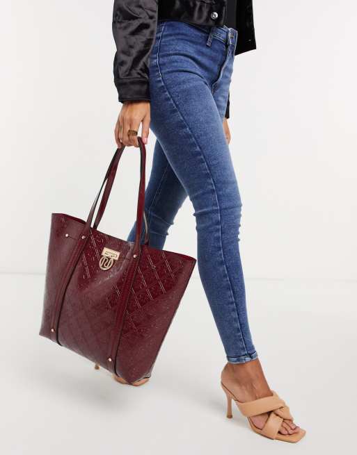 River Island embossed monogram shopper bag in red