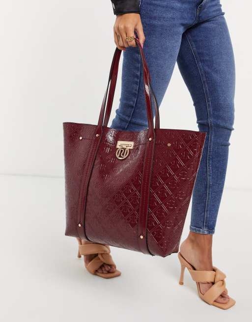 River Island embossed monogram shopper bag in red