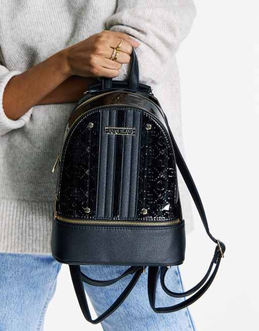 River Island embossed patent backpack in black