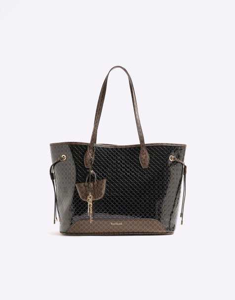 River Island Embossed ri monogram shopper bag in black - view 1