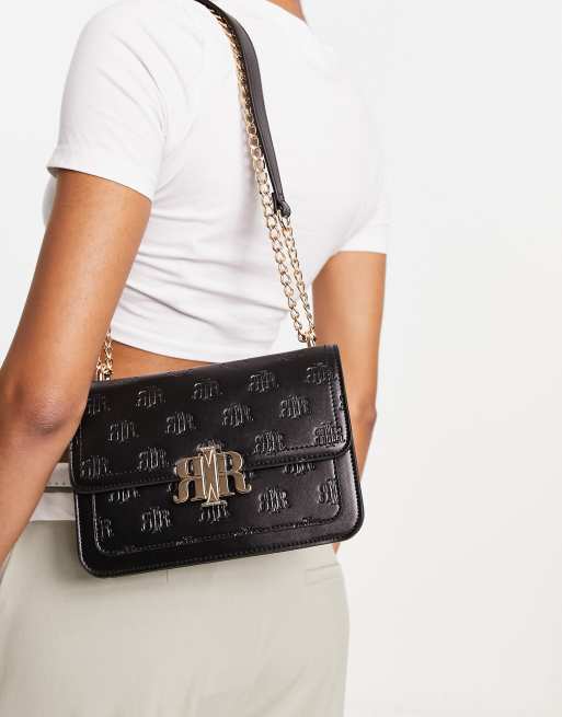 River Island embossed monogram crossbody bag in black