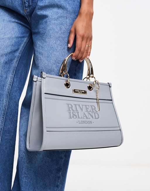 River Island embossed tote bag in gray