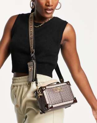 River Island monogram cross body bag in brown