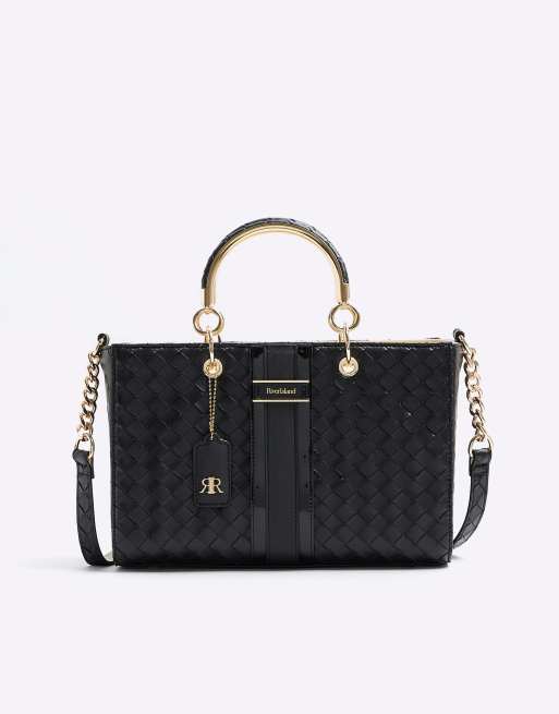 River Island Embossed weave tote Handtasche bag in black