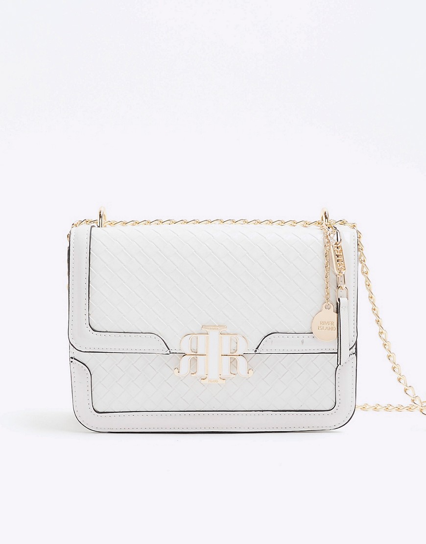 River Island Embossed woven satchel bag in white