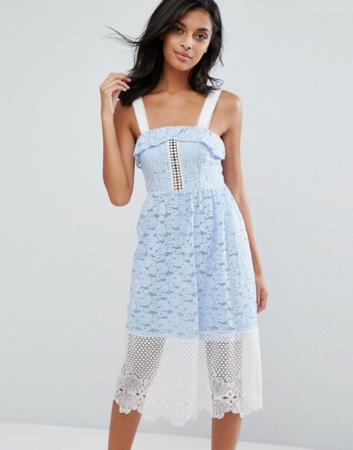 River Island Embroided Lace And Mesh Midi Dress | ASOS