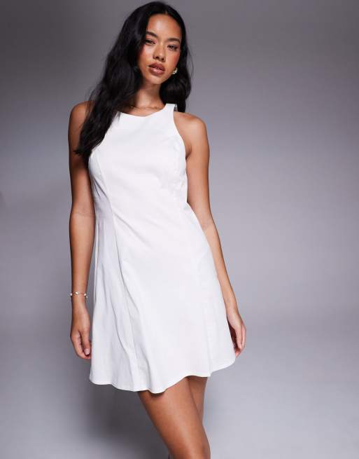 River Island embroided mini shift dress in beige 