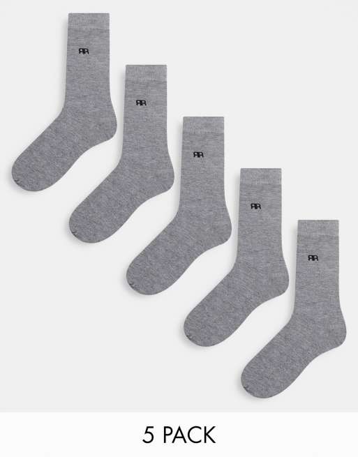 River Island embroidered ankle socks in grey ASOS