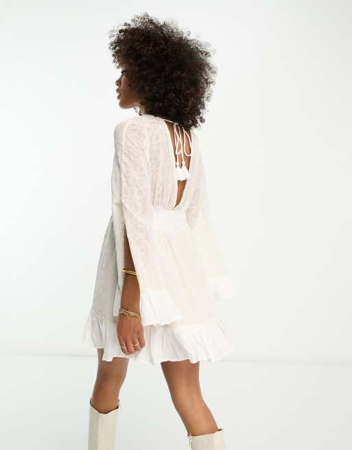 Long bell sleeve outlet white dress