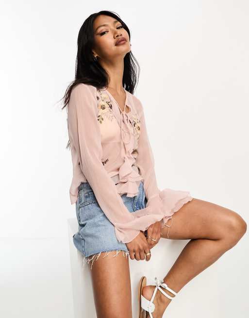 Pink embroidered blouse