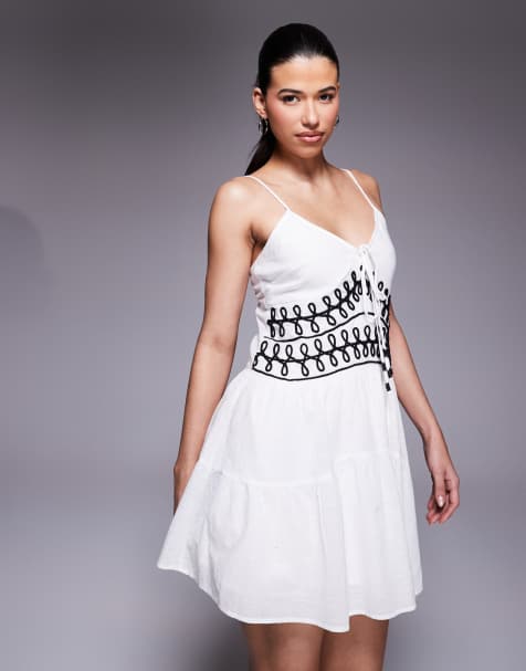 River Island embroidered detail mini dress in white - view 1