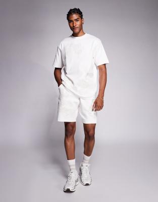 embroidered dragon shorts in ecru - part of a set-White