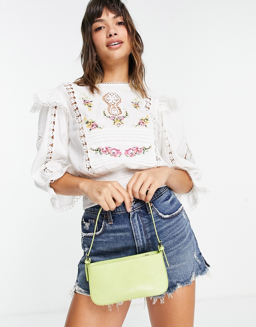 River Island embroidered floral blouse in white
