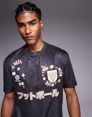 River Island embroidered football t-shirt in black - view 1