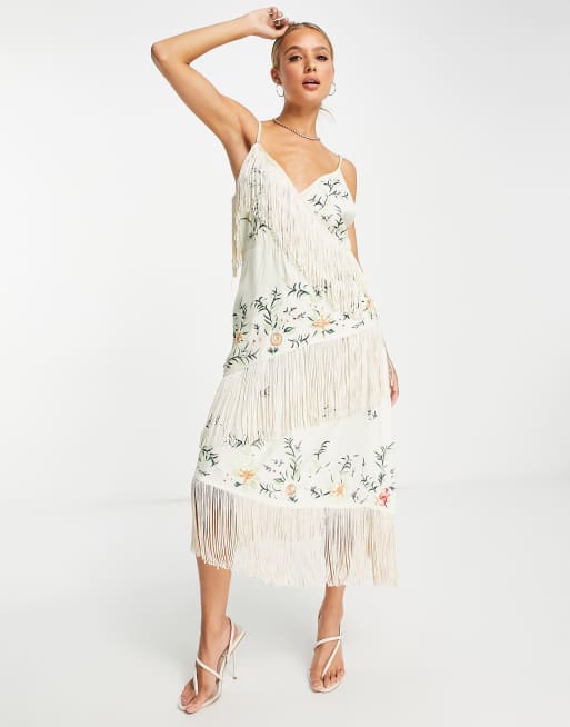 River island discount silver fringe dress