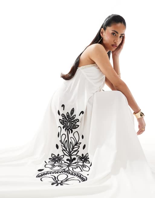River Island embroidered hanky hem maxi beach dress in cream, 4 of 4