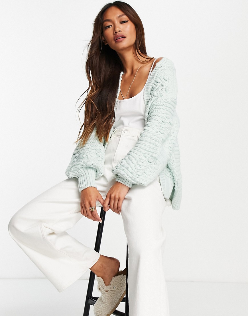 River Island embroidered heart cardigan in light blue-Blues