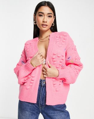 River Island embroidered heart floral cardigan in pink