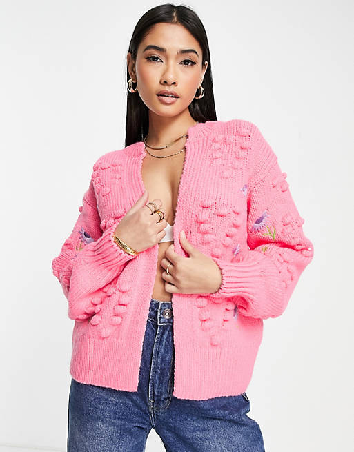 Jumpers & Cardigans River Island embroidered heart floral cardigan in pink 
