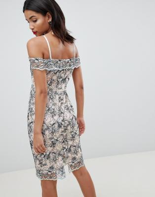 bardot embroidered lace dress