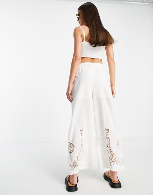 White best sale embroidered pants