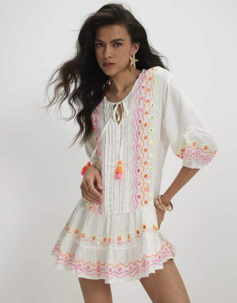 River Island Embroidered mini dress in white - view 1