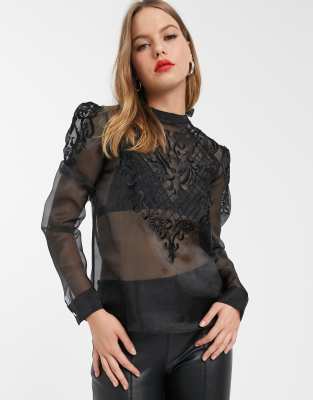 organza blouse black