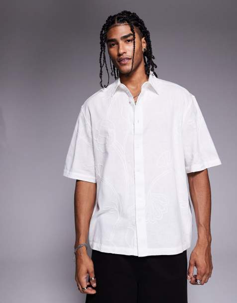 River Island embroidered oversized shirt in white - view 1