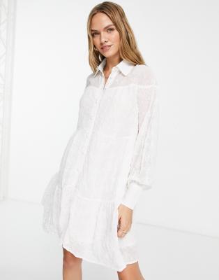 River Island Embroidered Shirt Dress In White | ModeSens