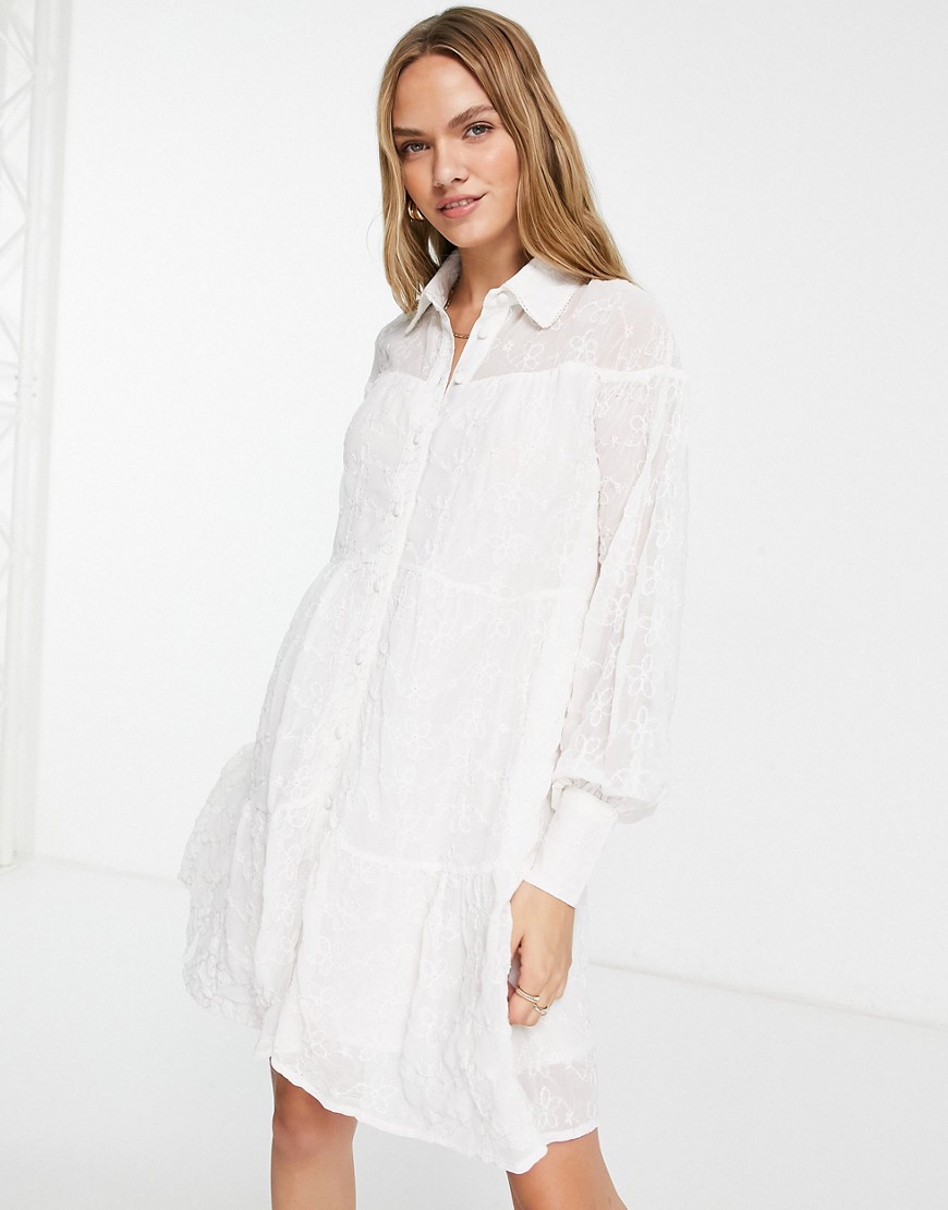 River Island embroidered shirt dress in white
