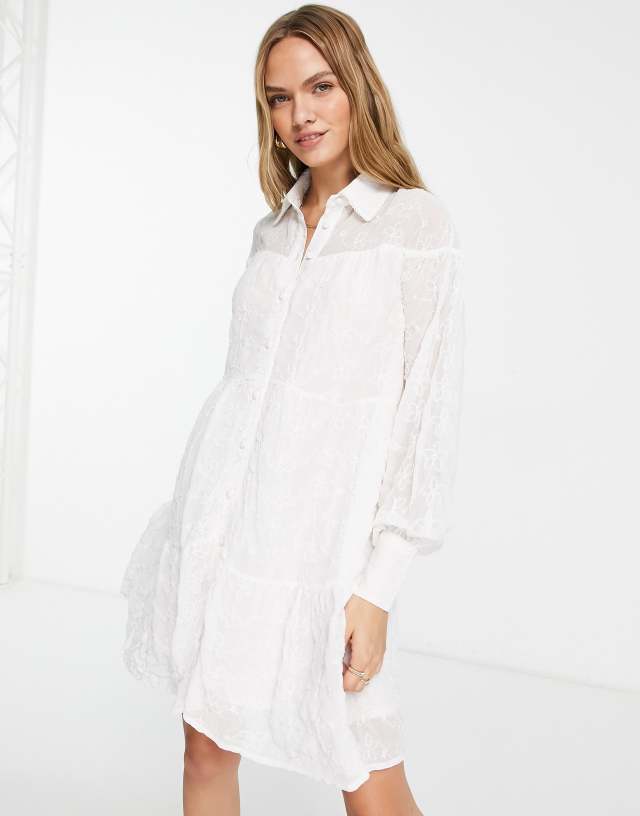 River Island embroidered shirt dress in white